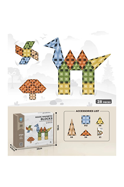 ByCaretta Karton Kutulu Doğal Renkler Magnetic Yapı Blokları 3D Puzzle 28 Par...