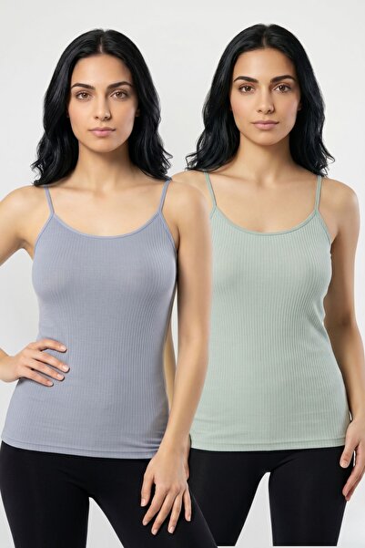 fevien 2-Pack Women's 95% Cotton Rope Strap Ribbed Undershirt Flexible Breath...