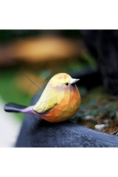 Arabest Hand Carved Wooden Bird Figurines, Rainbow Sparrow Statues for Home S...