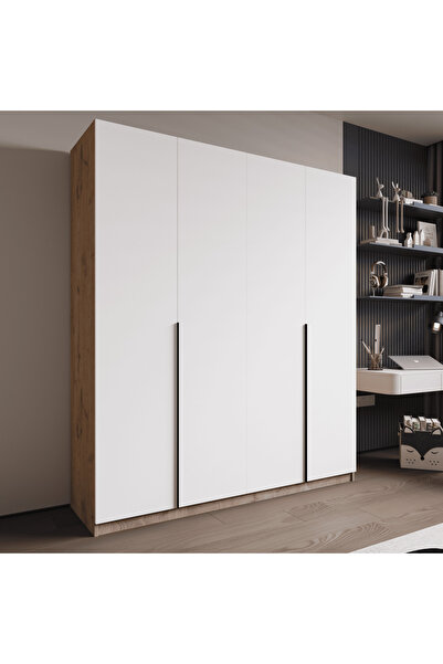 ALONEX HOME İzmir 4 Kapaklı İçten Çekmeceli Full Beyaz Gardırop , Elbise Dola...