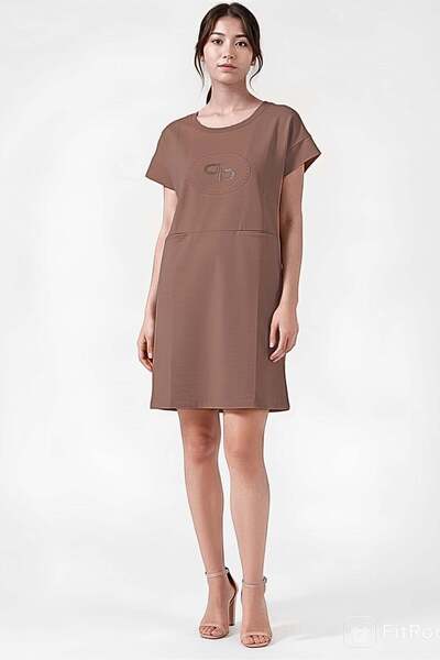 penyebizden Women's Stone Detailed 2 Thread Dress-Brown