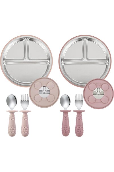 OEM Set de farfurii pentru bebeluși PandaEar, 2 piese, din oțel inoxidabil, c...