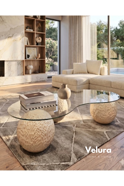 Velura Home & Living Küre Orta Sehpa - Dragon - Krem - Şeffaf Fasulye
