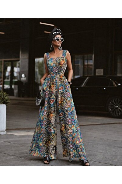 Wear Up Ženski kombinezon bez kaiša sa četvrtastim izrezom i uzorkom, dug, je...