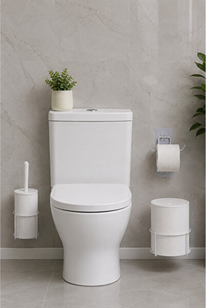metalshop 3 Parça Banyo Seti Metal Stantlı Çöp Kovalı Wc Kağıtlık Ve Tuvalet ...