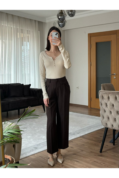 JANEL Pencil Straight-Leg Trousers - Brown