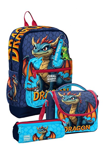 Coral High Set de genți școlare pentru băieți, albastru, galben, cu model dra...