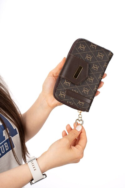 Newish Polo Kadın Deri Desenli Telefon Kağıt Para Bölmeli Kartlık Ve Cüzdan