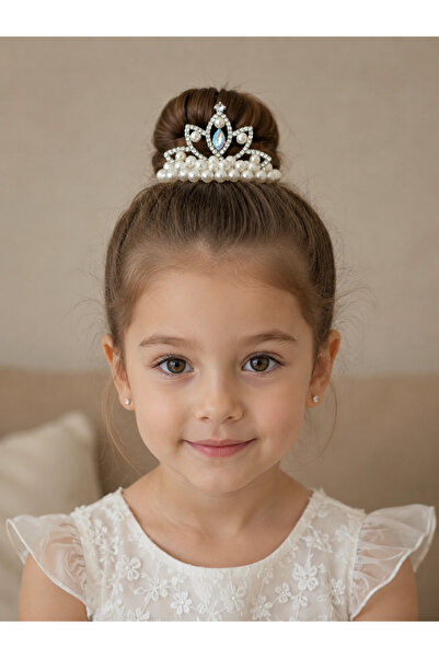 PonçiKids Cinderella Serisi Kalp Taşlı İnci İşlemeli Kız Çocuk Topuz Tokası