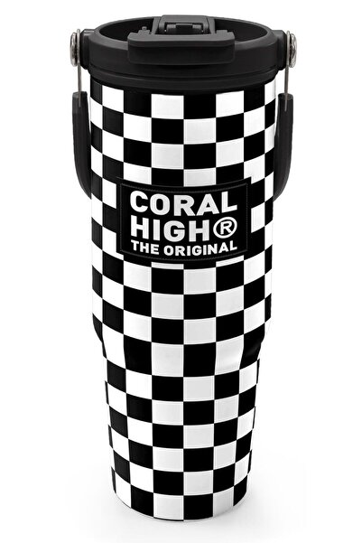 Coral High 900 ml Kız Çocuk Siyah Beyaz Dama Desenli Çelik Termos /Matara - 3...