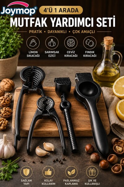 JOYMOP مجموعة أدوات المطبخ المكونة من 4 قطع، عصارة الليمون، مطحنة الثوم، كسار...