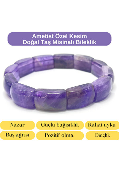 YILDIZ DOĞAL TAŞ Certified Amethyst Special Cut Natural Stone Bracelet