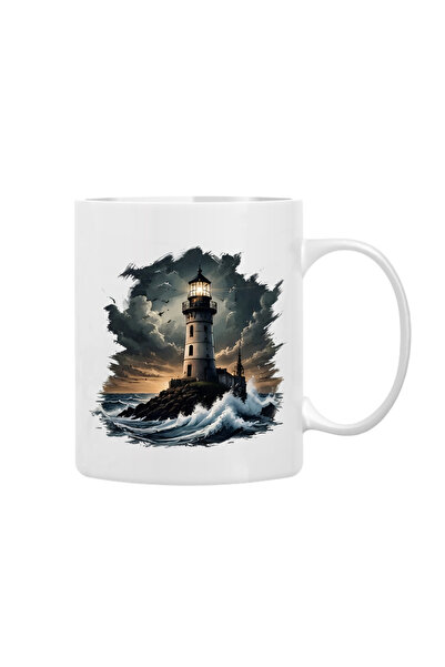 CERCİBAZAAR Lighthouse Themed Special Design Porcelain Mug – 300 ml Stylish M...