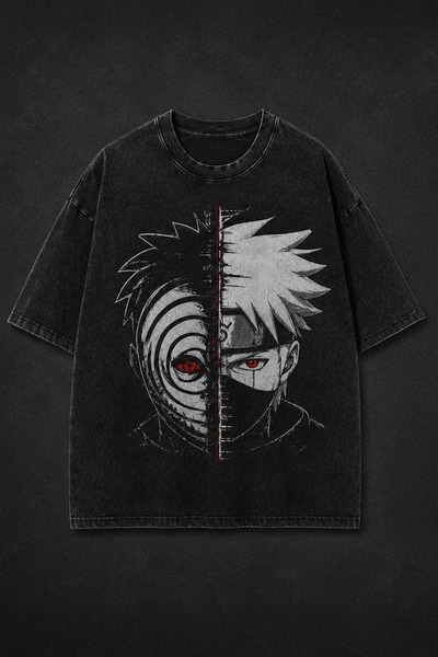 technomonkey Anime Naruto Kakashi Obito Uchiha Unisex Yıkamalı Retro Tişört