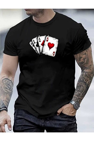 tkn your style Tricou din bumbac pentru bărbați, cu design cu imprimeu Four Aces