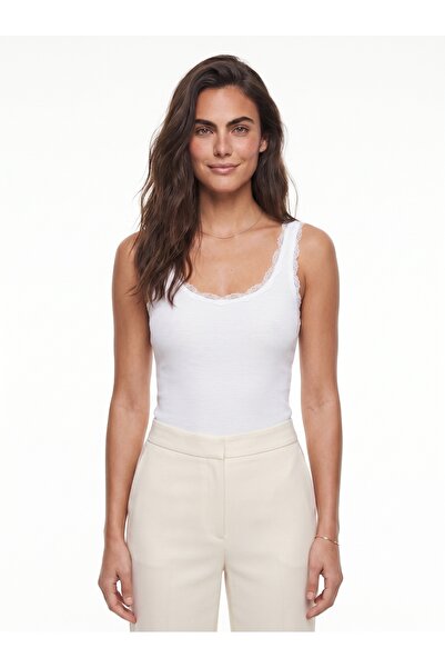 ONLOOX White Cotton U-Neck Slim Fit Undershirt with Lace Detail, Flexible and...