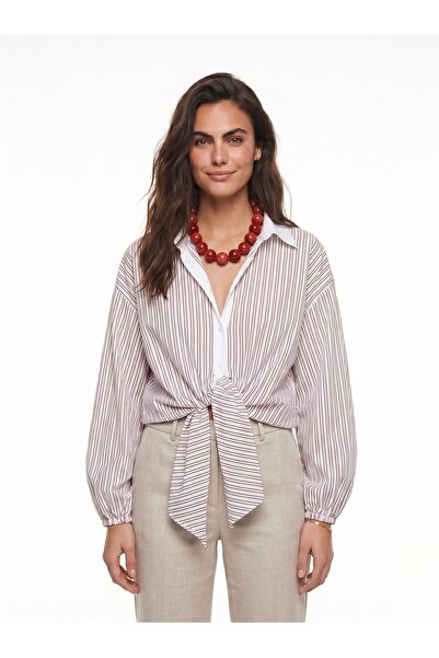 ONLOOX White Burgundy Viscose Textured Shirt with Collar, Long Sleeves, Overs...