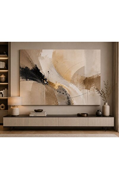 walliva Bej Tonlu Soyut Hareket Kanvas Tablo – Modern Minimalist Duvar Dekoru