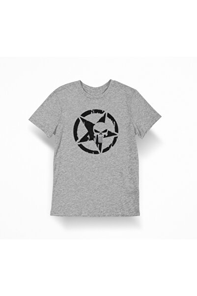 iLovePrints The Punisher Skull Pentagram Grey T-Shirt