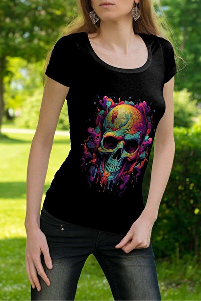 iLovePrints Colorful Abstract Skull Art Tshirt