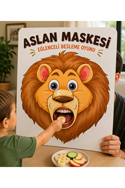 TOTTERİQ Aslan Maskesi Eğlenceli Besleme Oyunu Ahşap Çocuk Aktivitesi 30x40 c...