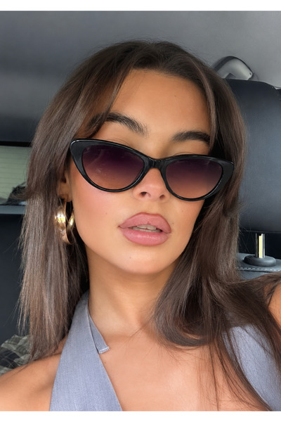 Sun Pearl SUNSET Kadın Cat Eye Güneş Gözlüğü Siyah Çerçeve Kahverengi Degrade...