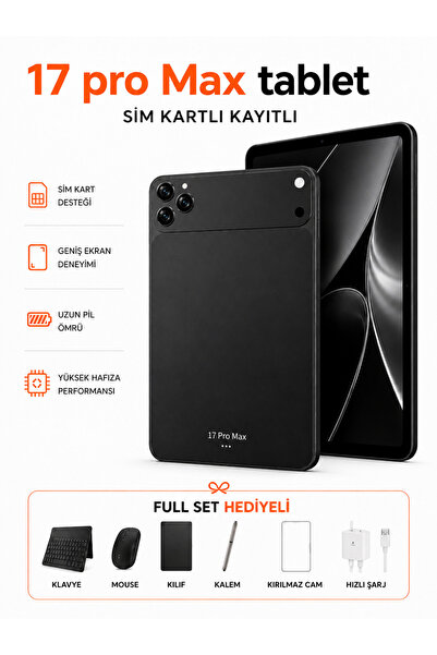 asfteknoloji 17 ProMax Sim Kartlı Kayıtlı Klavye+Mous+Kalem+Kılıf Hediyeli Ta...
