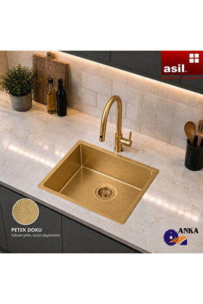 Asil Krom AS 359 R15 (40×50 cm) Gold Petek Dokulu PVD Kaplama, Yalıtımlı Mutf...