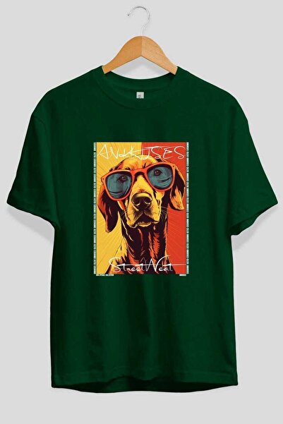 Ankhises تي شيرت Dog For Love 26 مطبوع عليه صورة كلب باللون الأخضر مقاس كبير ...