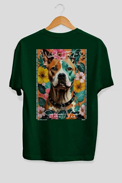 Ankhises Tricou verde supradimensionat cu imprimeu câinele "For Dog's Sake 9"...