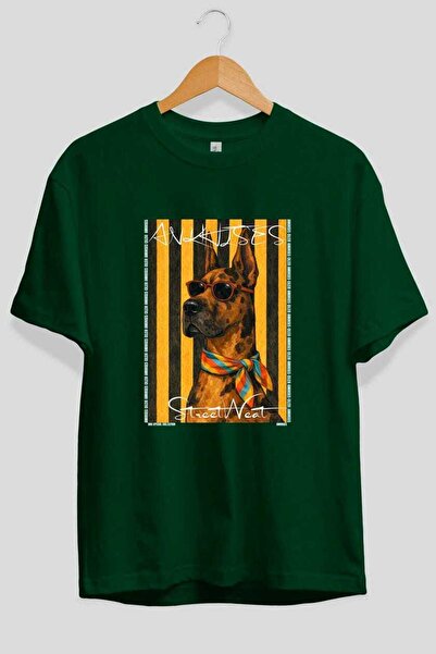 Ankhises Tricou supradimensionat verde cu imprimeu Dog For Dog Lovers, 100% b...
