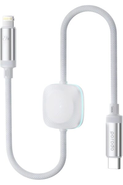 porodo 2in1 C-L 27W Cable with Wireless Watch Charger 1.2M- WhiteHigh-Grade C...