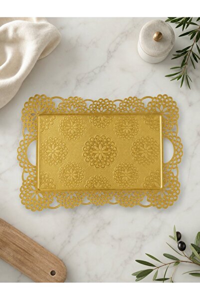 FAIR HOME Lace Medium Size Gold Color Metal Rectangular Tray