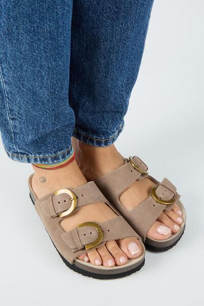 Manijero Fuga Women's Leather Genuine Leather Double Buckle Nubuck Mink Slippers