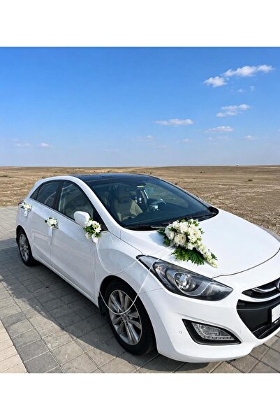 yasemin flowers lüx beyaz gül & şebboy gelin arabası çiçeği- 40 cm vantuzlu t...
