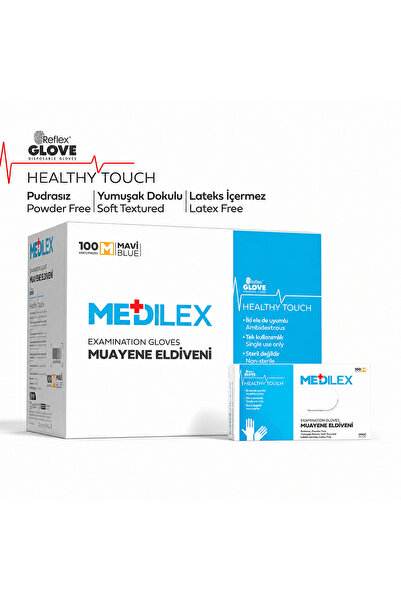 MEDİLEX قفازات فحص خالية من البودرة، عبوة واحدة تحتوي على 100 قفاز