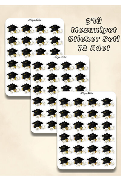 Mirya Notes Mezuniyet Temalı Sticker Seti 72 Adet Kep Diploma Sticker / Mezun...