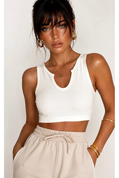 Be Best Women's White V-Neck Camisole Crop Blouse Be420