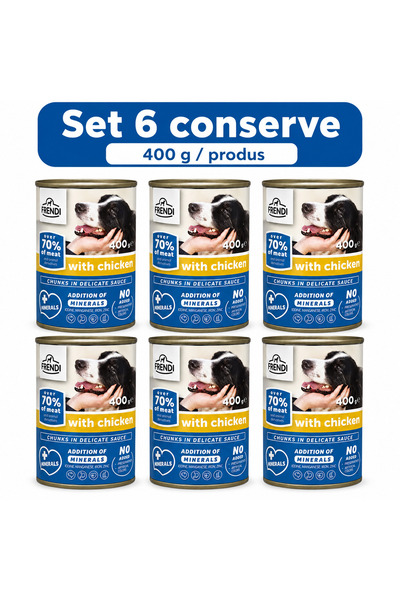FRENDİ Dog cu Pui, hrana umeda pentru caini, Set 6 conserve, 6 x 400 g