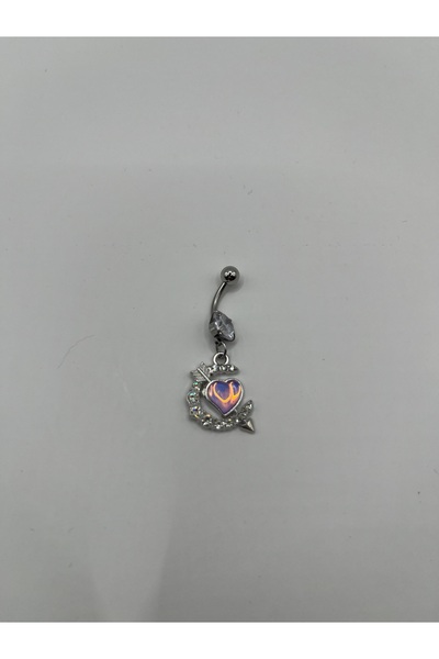 AG23 Pembe Hologram Kalp Çelik Göbek Piercing
