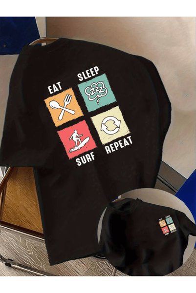 one button Mr. eat sleep surf repeat printed premium oversize t-shirt
