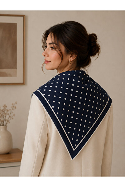 Mavi Masal Navy Blue Polka Dot Women's Triangle Scarf 70 cm