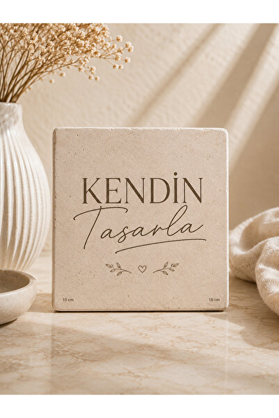 cekud tasarım baskı KENDİN TASARLA Traverten Taş 10x10 cm | Doğal Taş Baskı A...