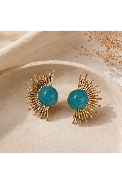 So Much Accesories Turquoise Stone Gold Sun Model Women's Earrings