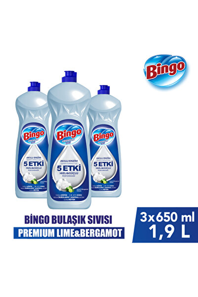 Bingo Elde Bulaşık Deterjanı Premium Lime&Bergamot 650ml X 3 Adet