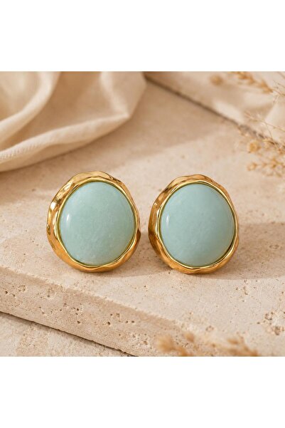 So Much Accesories Gold Framed Mint Stone Look Oversized Stud Earrings