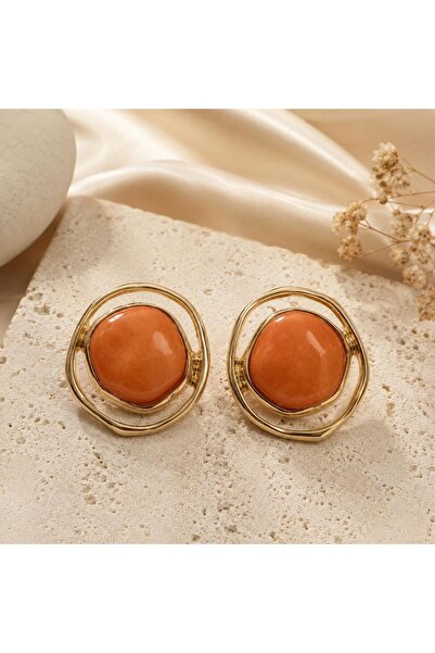 So Much Accesories Gold Framed Orange Stone Women's Earrings