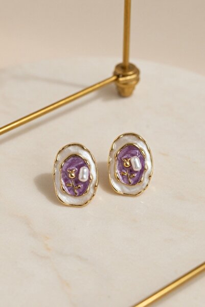bacc Lilac Rose Figured Enamel Vintage Medallion Earrings