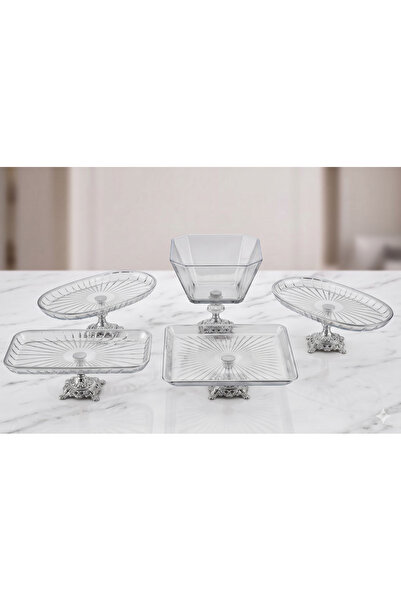 ASSA BAZAAR Premium Crystal Cut Look Gold Footed 5-Piece Presentation and Cat...