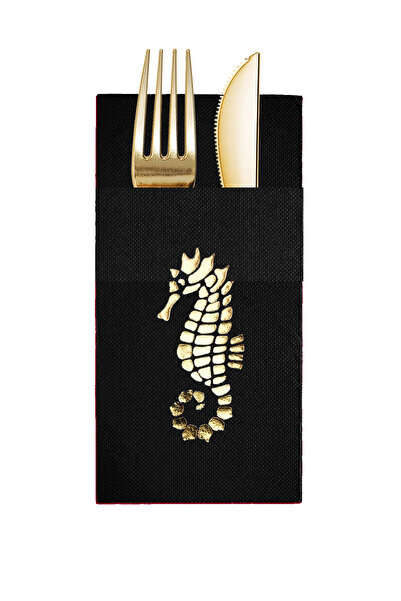 Story 40X40 cm Gold Foil Sea Horse Sea Marine Patterned Black Color Paper Nap...